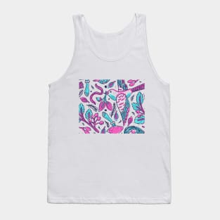 Blue and pink bird with worm and flowers pattern Tank Top